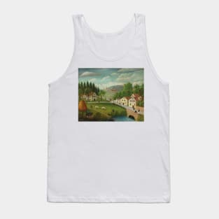 Pastoral Landscape with Stream, Fisherman and Strollers by Henri Rousseau Tank Top